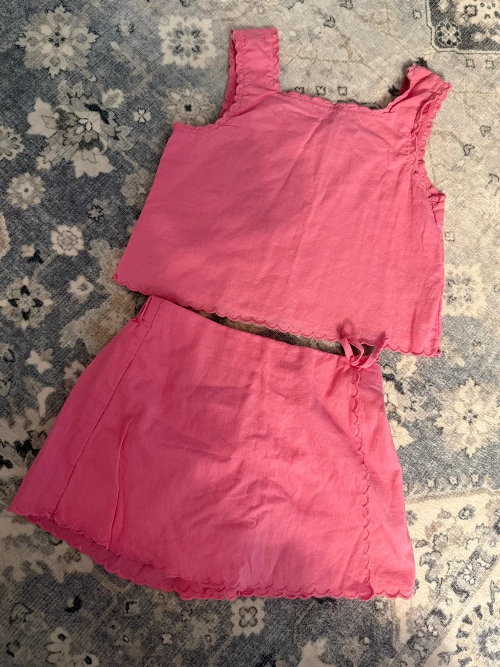 Crewcuts Girls Pink Cotton scallop trim Top and skort set